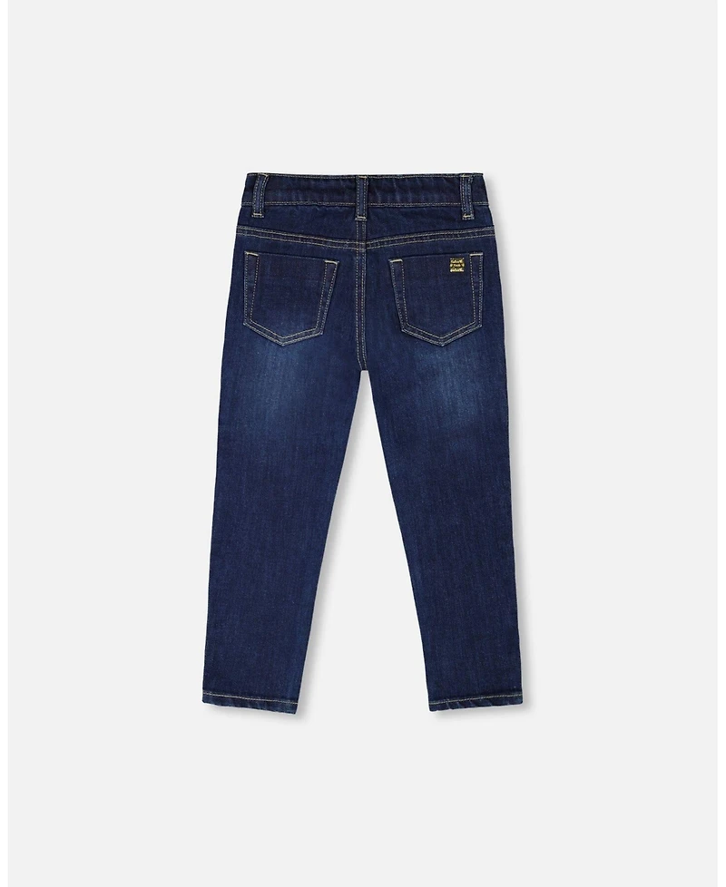 Deux par Toddler Girls Stretch Jeans Blue Denim with Glittery Hearts - Toddler|Child