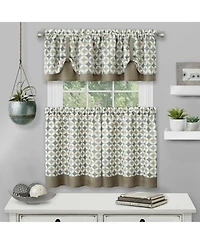Kate Aurora Modern Geo 3 Pc Kitchen Curtain Tier & Valance Set - 56 in. W x 36 in. L, Taupe