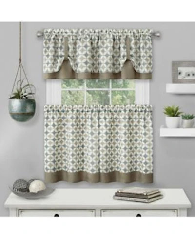 Kate Aurora Modern Geo 3 Pc Kitchen Curtain Tier Valance Set 56 In. W X 36 In. L Taupe