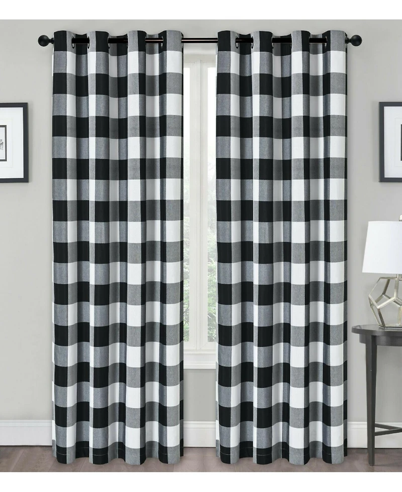 Kate Aurora Country Farmhouse Living Classic Buffalo Plaid Checkered Single Grommet Top Window Curtain Panel - 54 in. W x 84 L, Burgundy