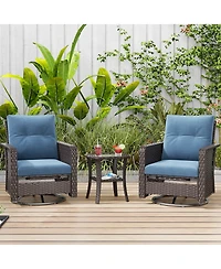 Vlsrka 3-Piece Outdoor Swivel Wicker Rocking Chair Set