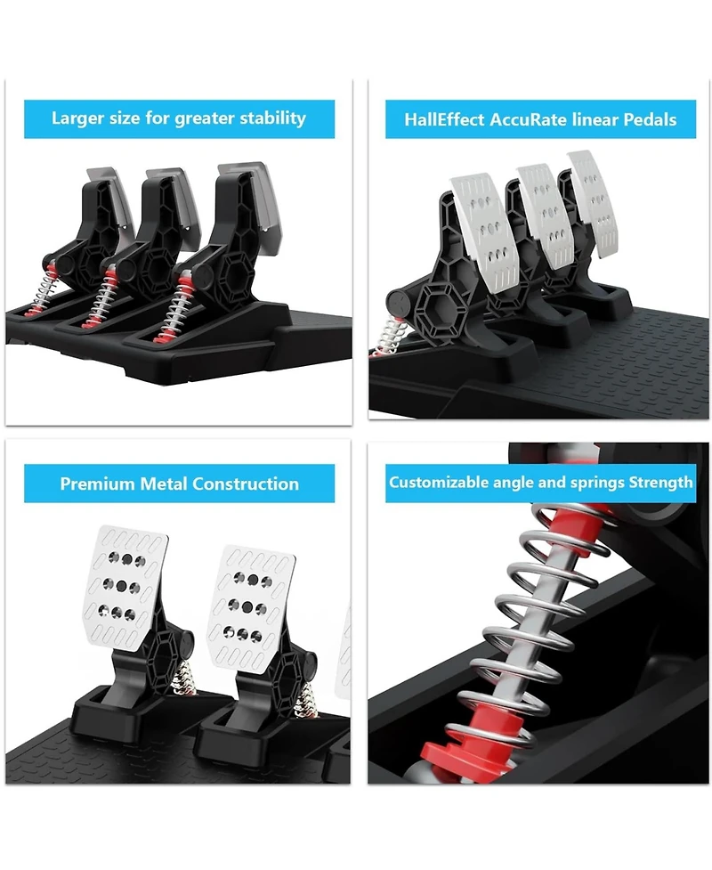 Nbcp Racing Pedals for Pc Gaming Steering Wheel – Adjustable Tension Springs, Swappable Springs, Metal Construction, Compatible with Windows 11/10/7