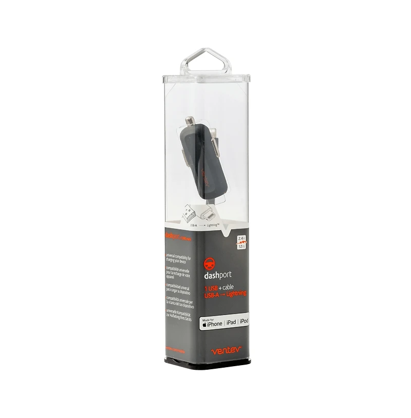 Ventev 12W Usb A Mini Car Charger and Usb A to Apple Lightning Cable-Gray
