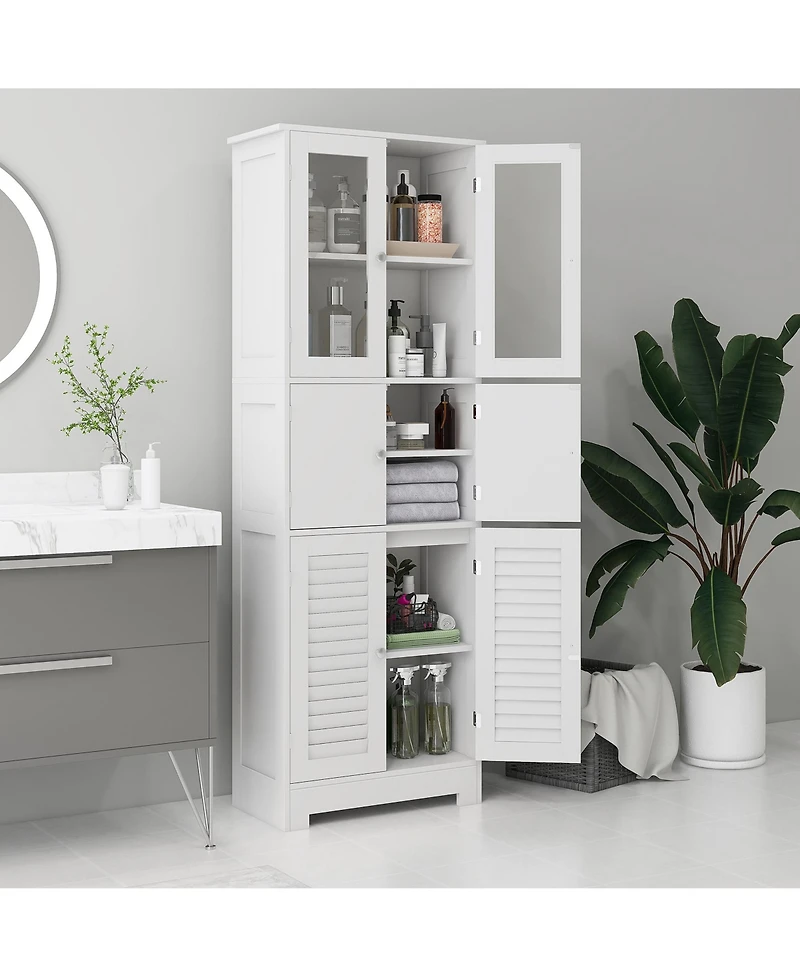 Homcom 67" Tall Bathroom Storage Cabinet Towel Cabinet with Louv Doors