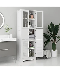 Homcom 67" Tall Bathroom Storage Cabinet Towel Cabinet with Louv Doors