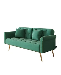 Streamdale Furniture Green Velvet Sofa Bed with Nailhead Trim & Pillow