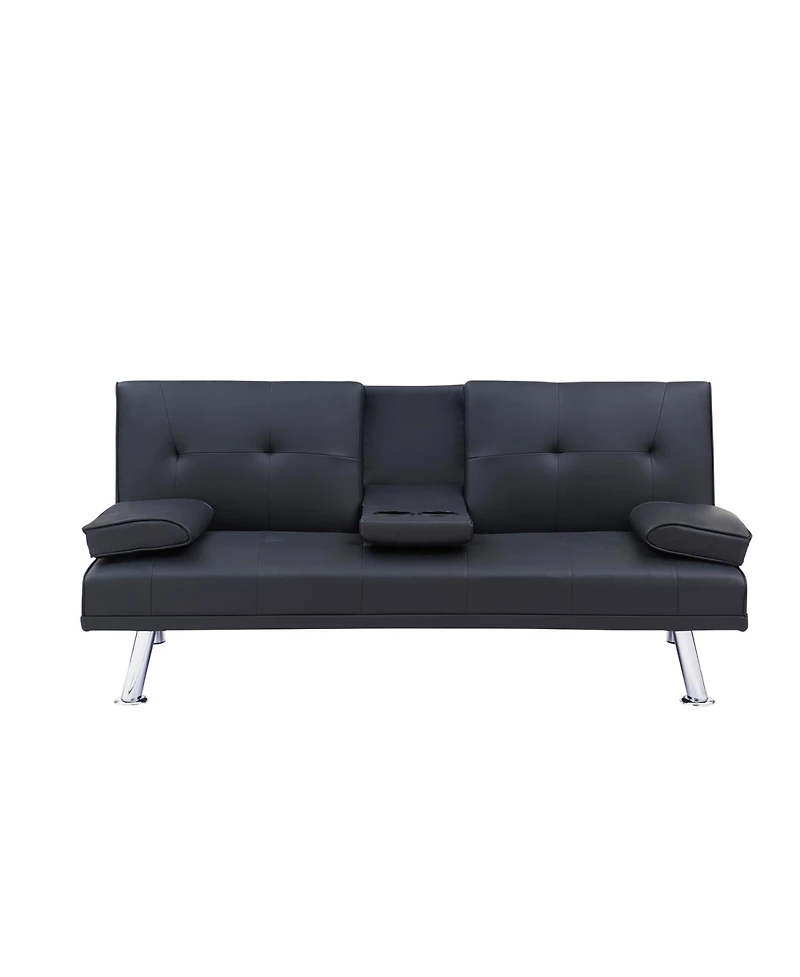 Streamdale Furniture Black Leather Double Folding Sofa Bed & Table