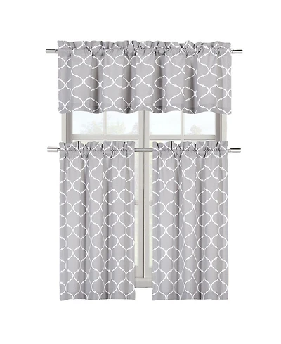 Kate Aurora Shabby Lattice Cotton Blend Kitchen Curtain Tier & Valance Set - 56 in. W x 36 L, Yellow