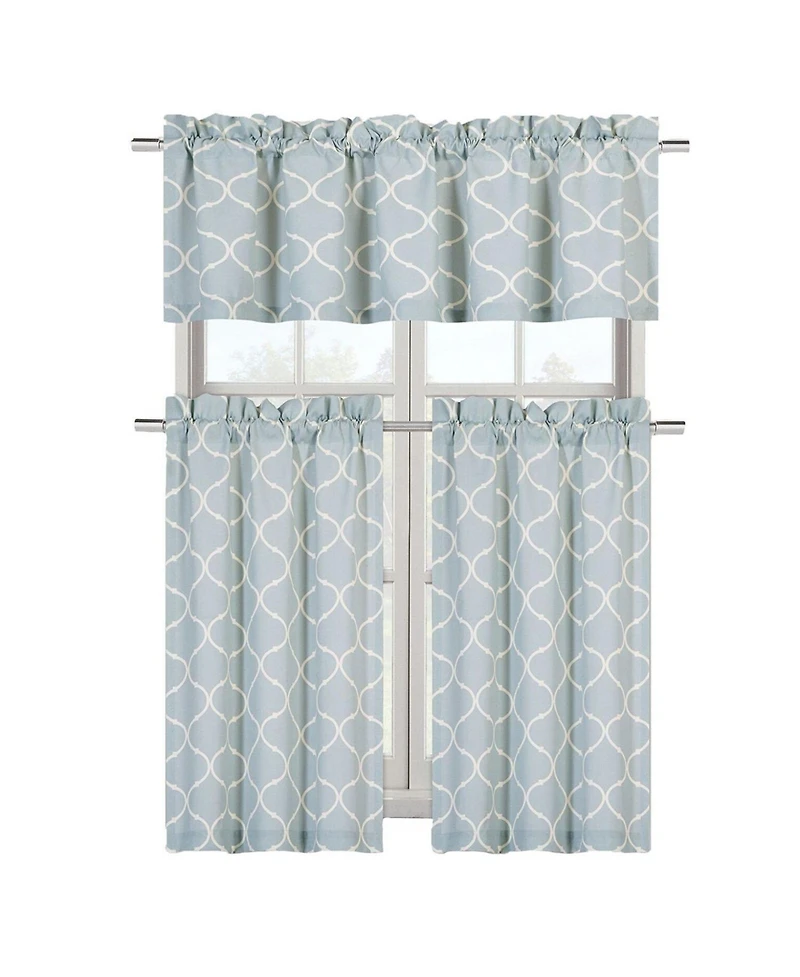 Kate Aurora Shabby Lattice Cotton Blend Kitchen Curtain Tier & Valance Set - 56 in. W x 36 L, Yellow