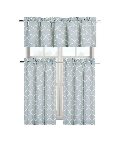 Kate Aurora Shabby Lattice Cotton Blend Kitchen Curtain Tier & Valance Set - 56 in. W x 36 L, Yellow