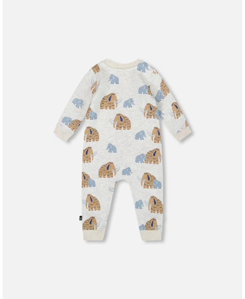 Deux par Baby Boy One-Piece Fleece Romper Beige Mammoth Print