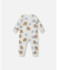 Deux par Baby Boy One-Piece Fleece Romper Beige Mammoth Print