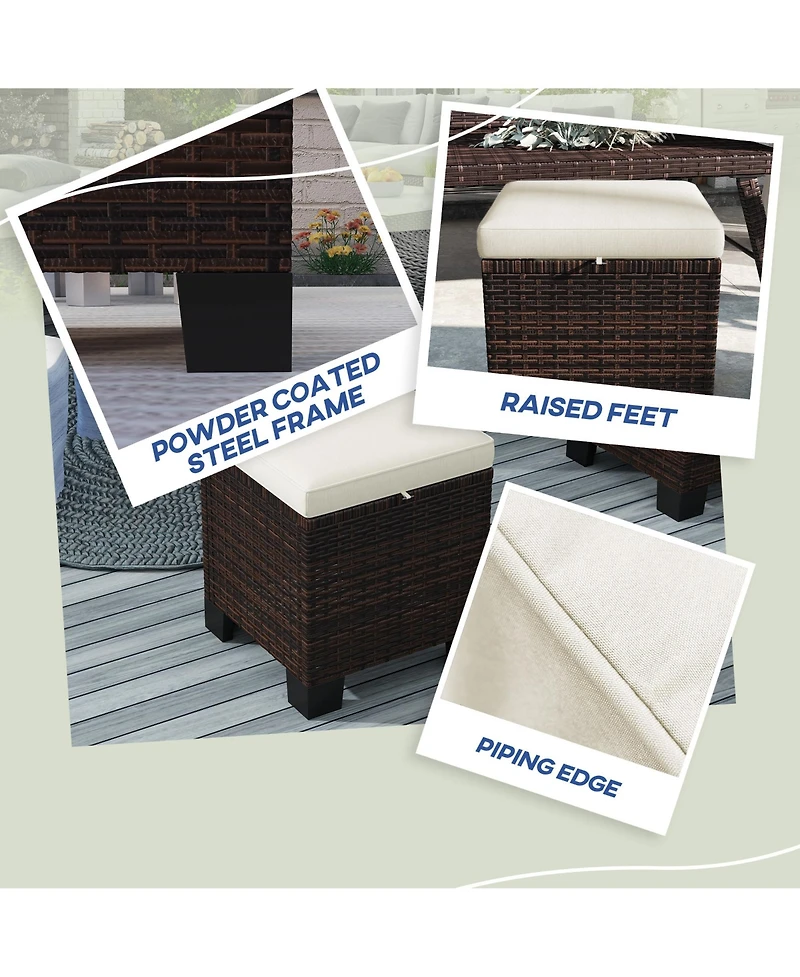 Outsunny Wicker Outdoor Ottoman Footstool Set of 2 with Cushions,