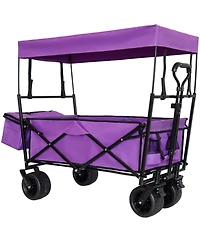 Streamdale Furniture Collapsible Wagon with Canopy All-Terrain Wheels Purple