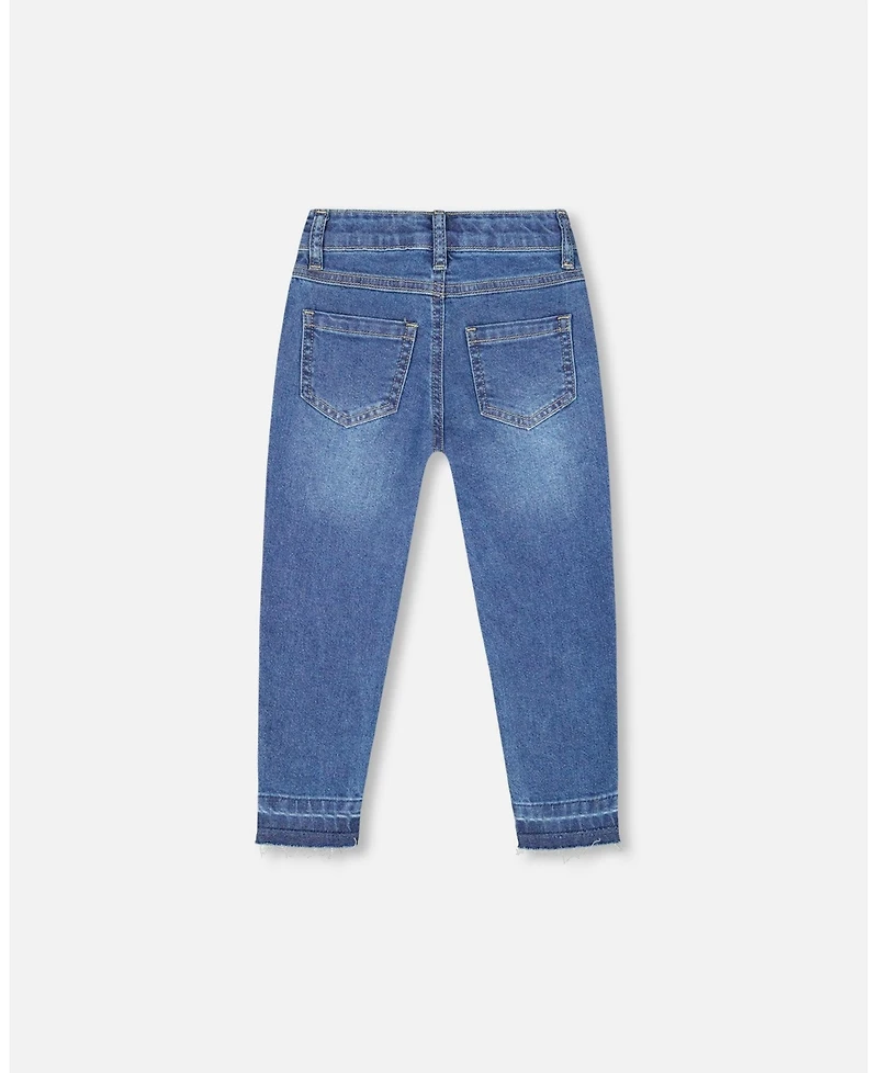 Deux par Big Girls Jeans Blue Denim with Frayed Hems and Floral Embroideries