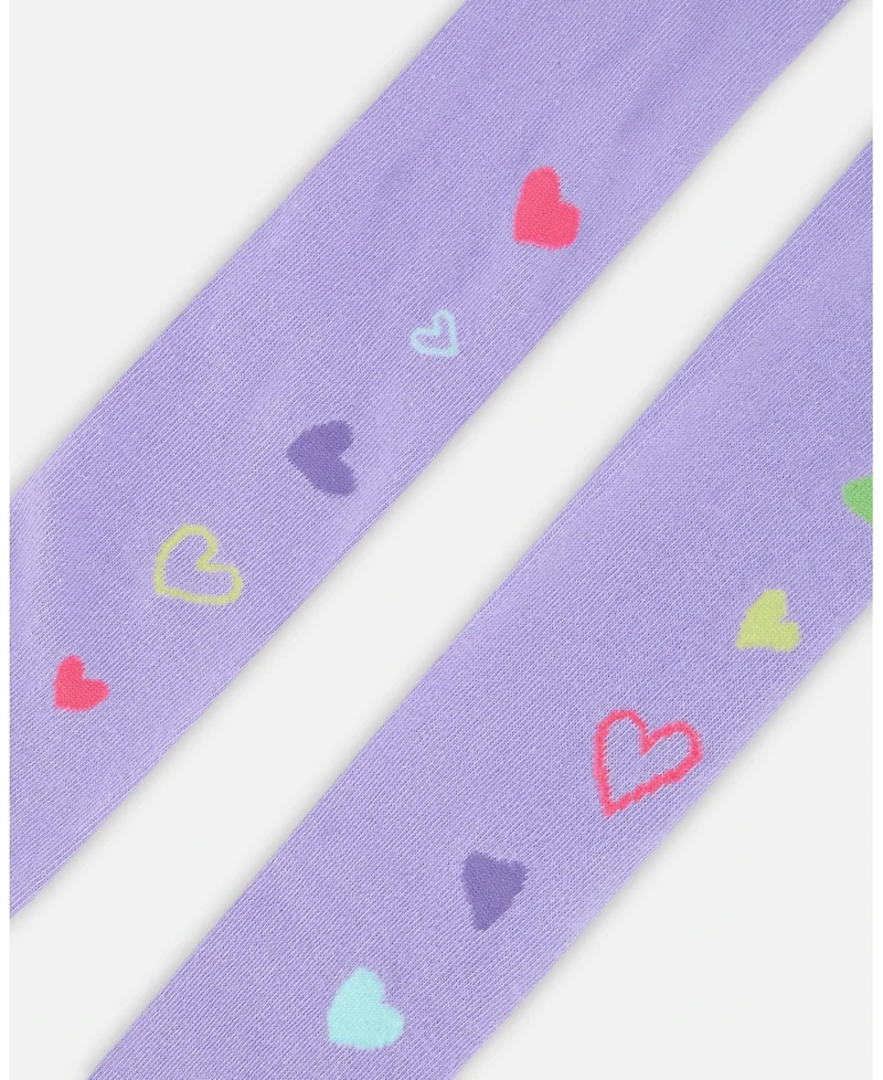 Deux par Girl Knit Tights Lavender with Hearts - Toddler|Child