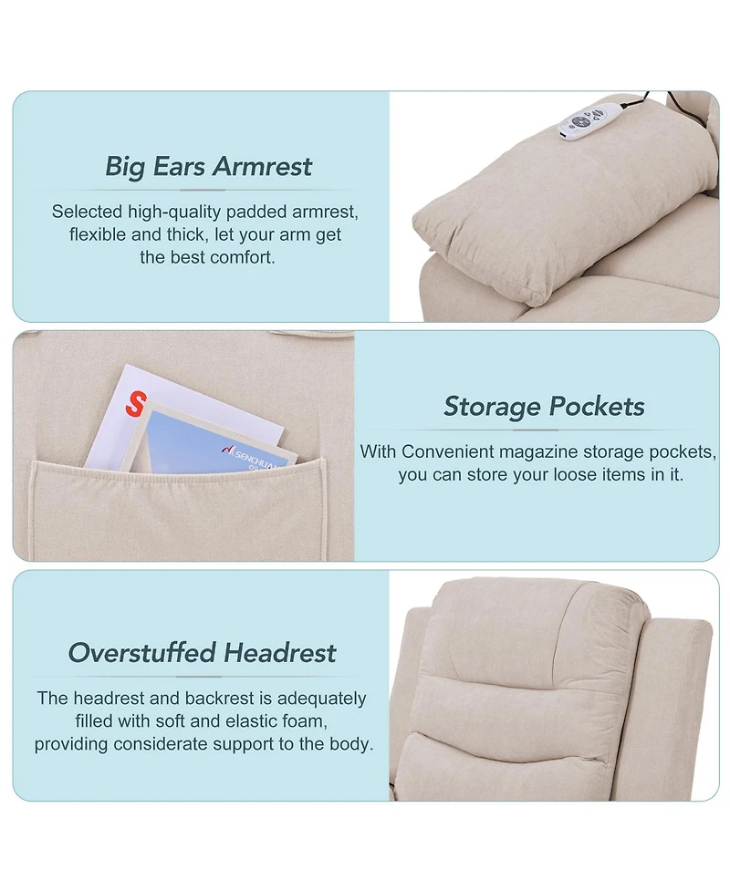 Massage Recliner,Power Lift Chair for Elderly with Adjustable Massage and Heating Function,Recliner Chair with Infinite Position and Side Pocket for L