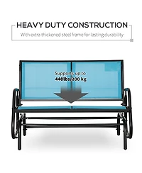 2-Person Outdoor Glider Bench, Patio Double Swing Rocking Chair Loveseat w/ Powder Coated Steel Frame for Backyard Garden Porch