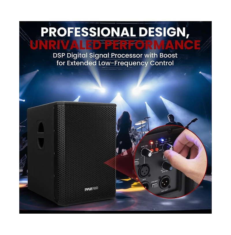 Pyle 12'' 1600W Active Powered Subwoofer Box System with Professional Design
