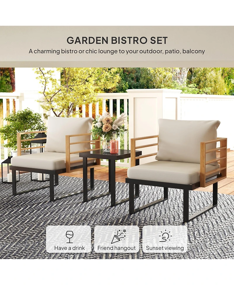 Outsunny Metal Outdoor Bistro Set, Small Patio Set with Cushions,
