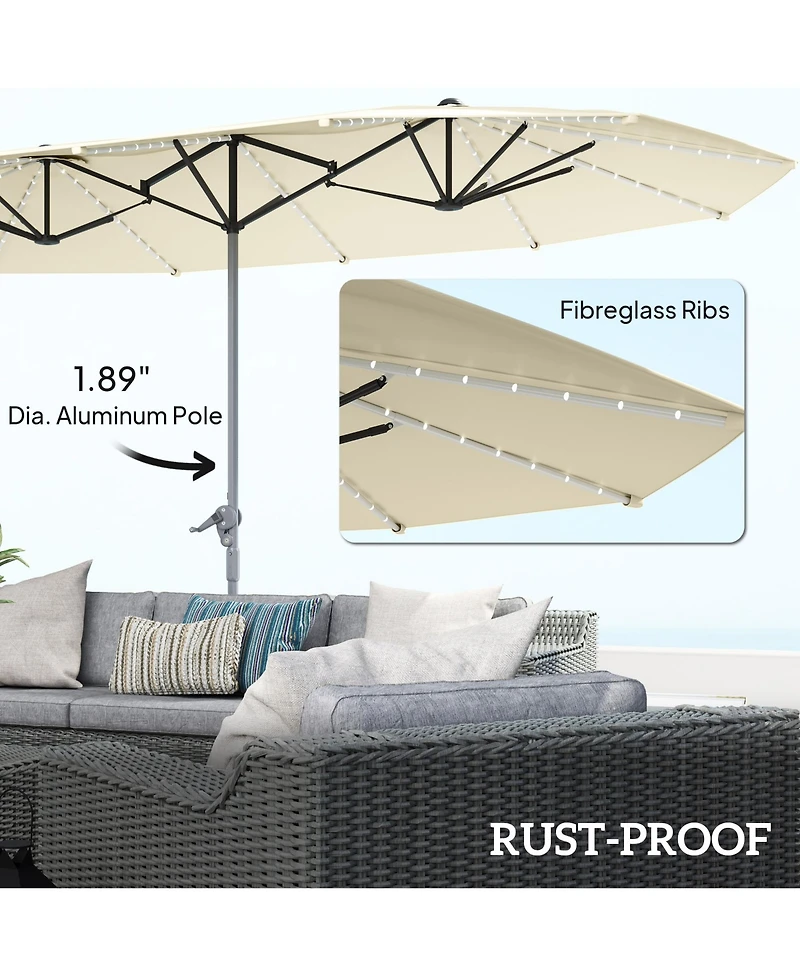 Outsunny 15ft Patio Umbrella Solar Lights UPF50+ Outdoor