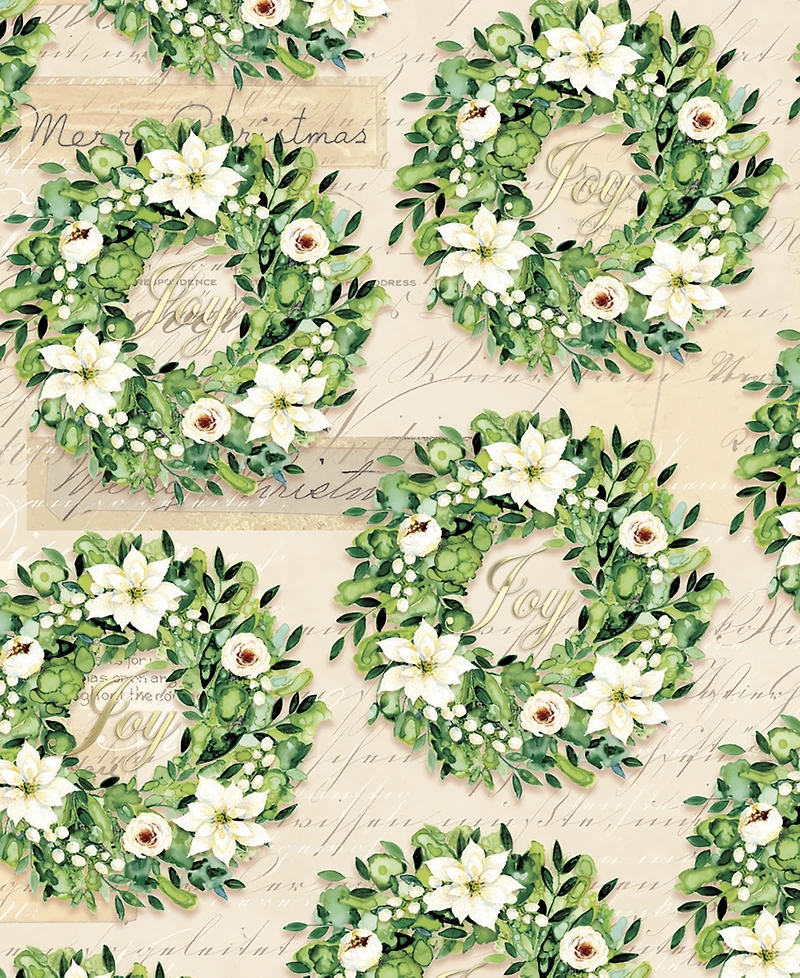 Punch Studio Magnolia Wreath Holiday Gift Wrap, 30" x 120"