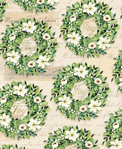 Punch Studio Magnolia Wreath Holiday Gift Wrap, 30" x 120"