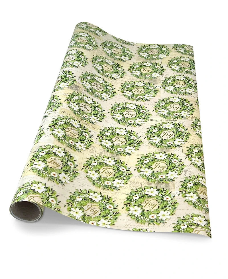 Punch Studio Magnolia Wreath Holiday Gift Wrap, 30" x 120"