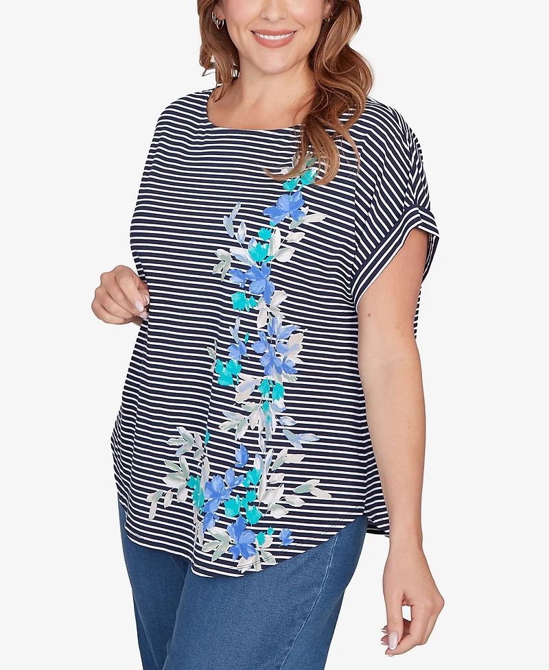 Ruby Rd. Plus Floral Stripe Jersey Top