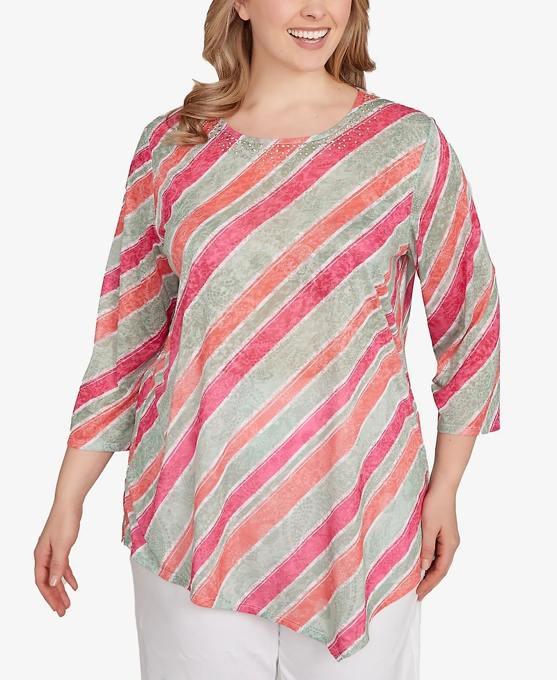 Ruby Rd. Plus Bias Stripe Beaded Top