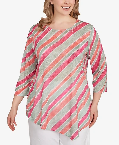 Ruby Rd. Plus Bias Stripe Beaded Top
