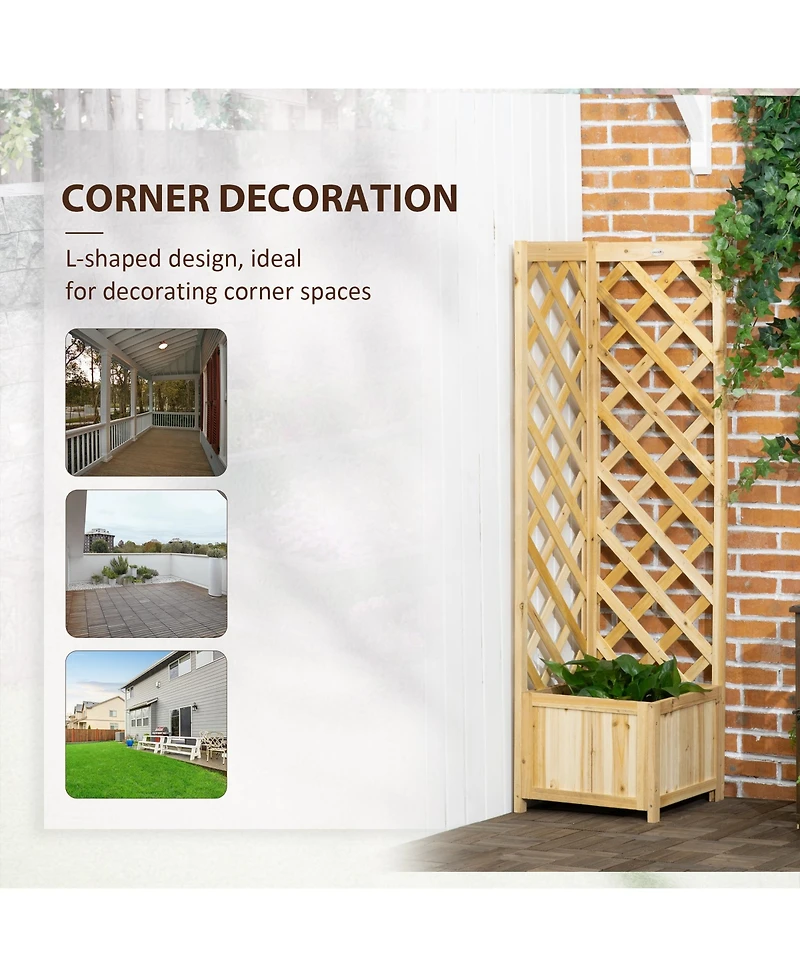 Outsunny Raised Garden Bed, Wooden Planter with Trellis for Vine Climbing