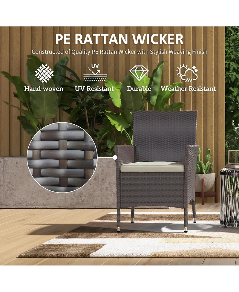 Outsunny 2PC Patio Rat Wicker Dining Armrest Chairs Furniture W/ Cushions