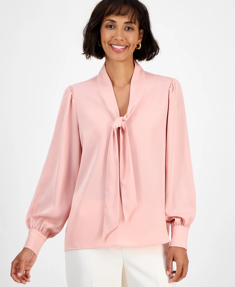 T Tahari Women's Bow-Neck Tie Blouse