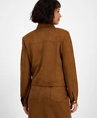 T Tahari Women's Faux-Suede Snap-Front Long-Sleeve Jacket