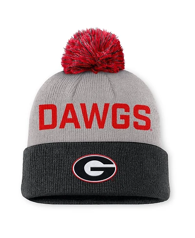 Nike Men's Gray/Black Georgia Bulldogs Primetime Peak Cuffed Knit with Pom Hat