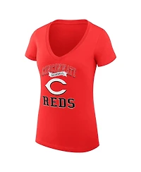 G-iii 4Her by Carl Banks Women's Red Cincinnati Reds Team Logo Graphic V-Neck Fitted T-Shirt