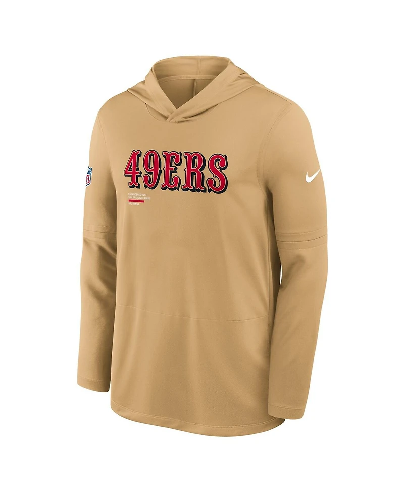 Nike Men's Gold San Francisco 49ers Sideline Pure Fury Performance Long Sleeve Hoodie T-Shirt