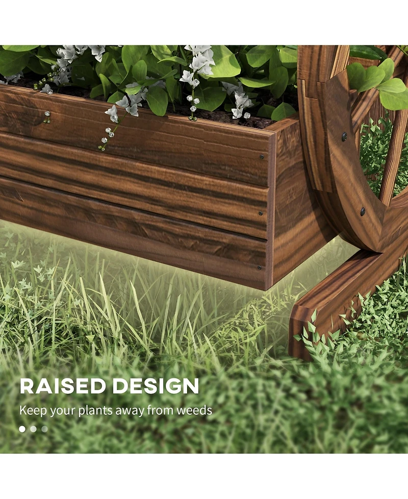 Outsunny Wooden Wagon Planter Box, Decorative 3-Tier Stair Step Garden Bed