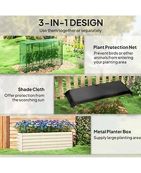 Outsunny Galvanized Raised Garden Bed with Crop Cage & Shade Cloth