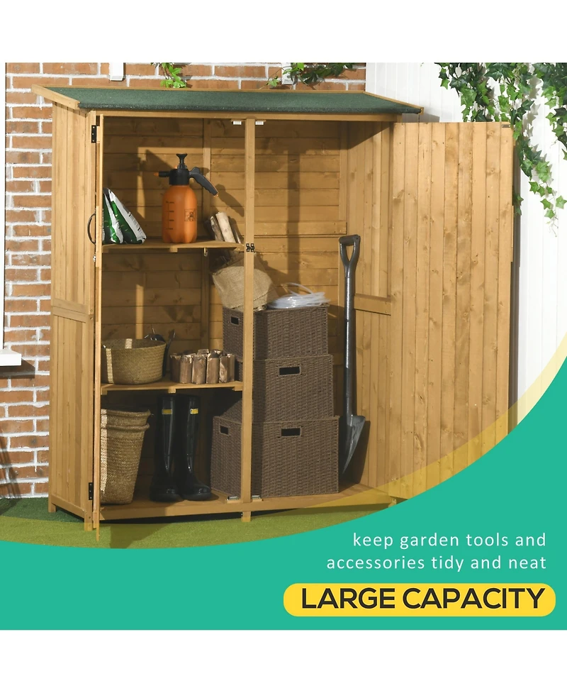 Outsunny Wooden Garden Storage Shed w/ Asphalt Roof, Shelves & Lock Backyard