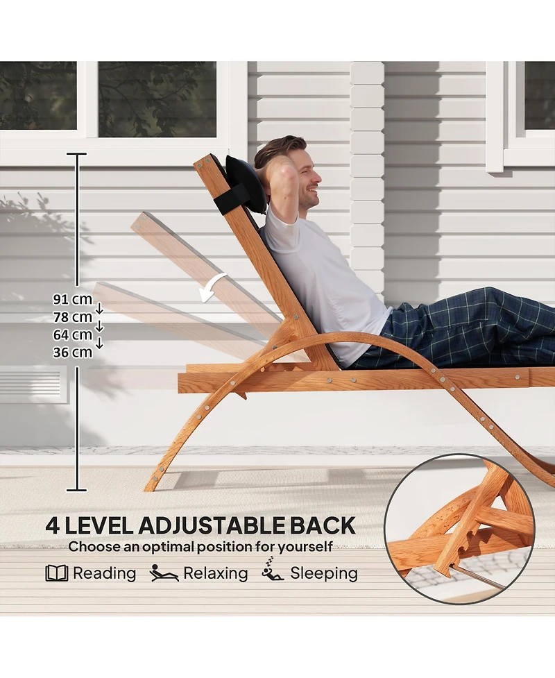 Outsunny Larch Wood Lounge Chair, 4-Level Adjustable ning