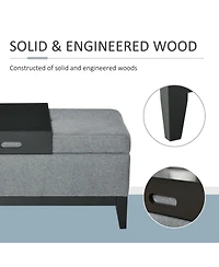 Fabric Upholste Storage Ottoman Recgular Bench Wood Leg Furniture W/Tray