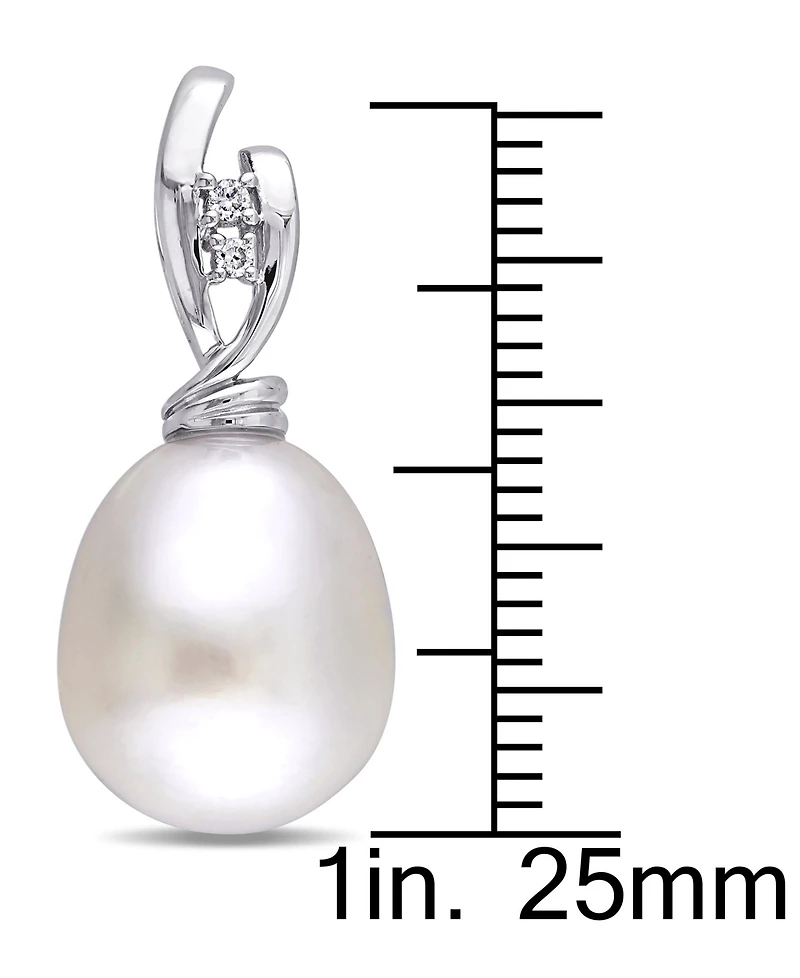 Cultured South Sea Pearl (11mm) & Diamond (1/20 ct. t.w.) Oval Drop Earrings in 14k White Gold