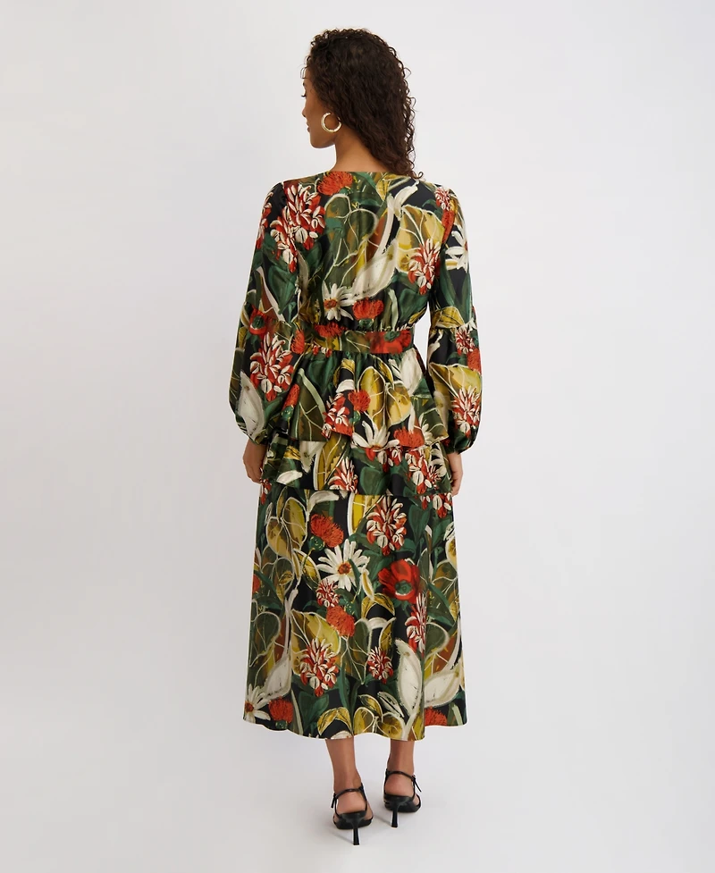Siena Women's Printed Satin Long-Sleeve Maxi Dress