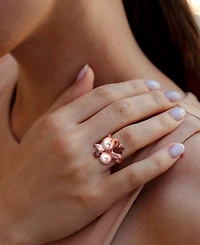 Cultured Freshwater Pearl (7-8.5mm) Multi-Gemstone (1-3/4 ct. t.w.) Ring 18k Rose Gold-Plated Sterling Silver