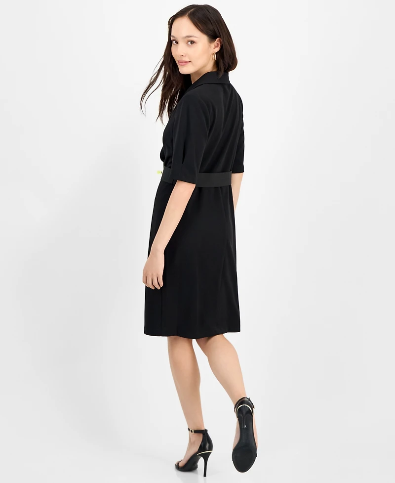 Connected Petite Scuba Faux-Wrap Notch-Collar Dress