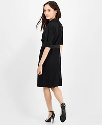 Connected Petite Scuba Faux-Wrap Notch-Collar Dress