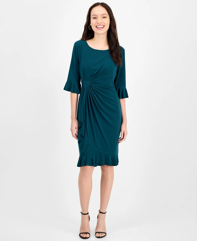 Connected Petite 3/4-Sleeve Ruffle Jersey Dress