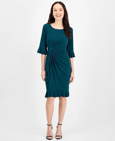 Connected Petite 3/4-Sleeve Ruffle Jersey Dress